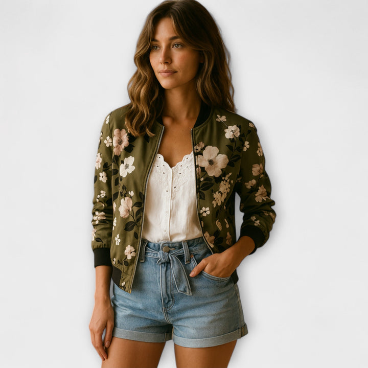 Andreia - Stilig bomberjakke med blomsterdesign
